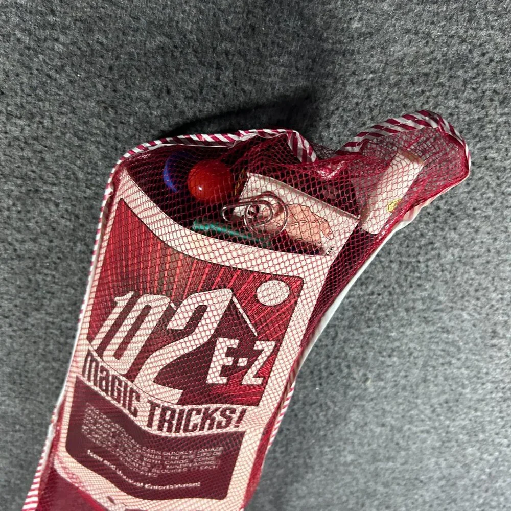 Vintage Mesh Stocking‎ Filled Opened with Magic Toys Christmas